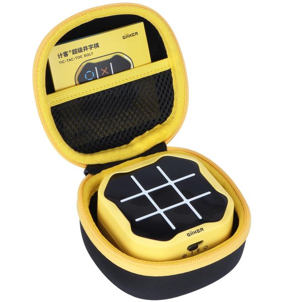 Lebakort Storage Case Compatible with GiiKER Tic Tac Toe Bolt Game 3-in-1 Handheld Puzzle Game Console Fidget Toys Board Games for Kids and Adults (Black + Yellow Case)