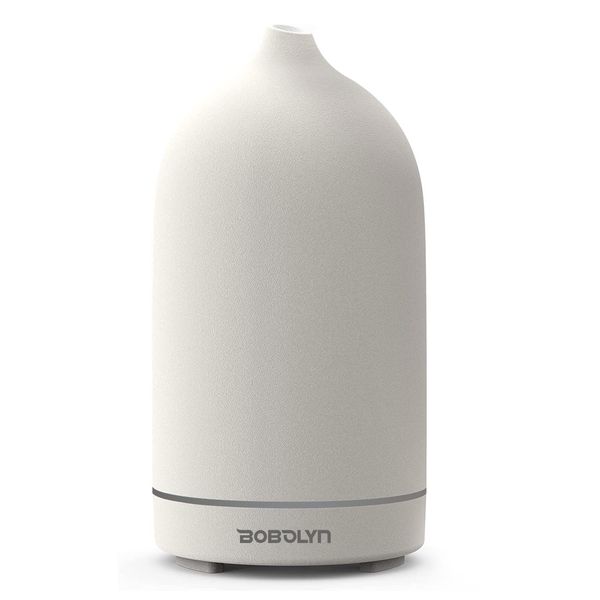 Bobolyn Essential Oil Diffuser Cool Mist Ultrasonic Aromatherapy Ceramic Oil Aroma Diffusers 100ml Whisper Quiet Waterless Auto Shut-Off 7-Color Changing LED Diffuser for Home Office SPA (White)