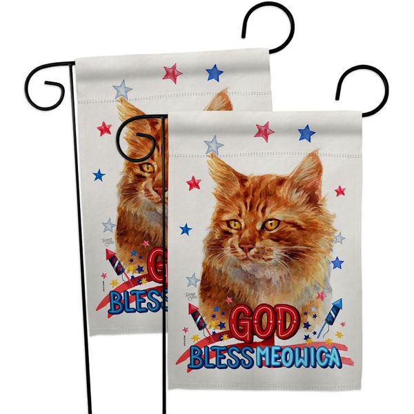 Breeze Decor Patriotic Ginger Garden Flag 2pcs Pack Cat Kitten Meow Spoiled Paw Fur Pet Nature Farm Animal Creature House Decoration Banner Small Yard Gift Double-Sided, Made in USA