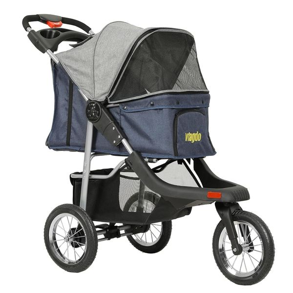 VIAGDO Premium Heavy Duty Pet Stroller for Small Medium 3-Wheel Loading 55 LBS