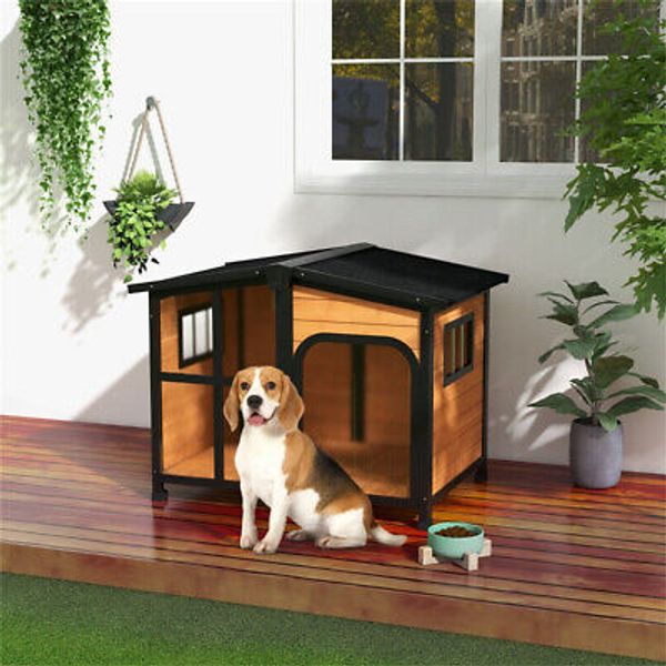 Natural Wooden Dog House Indoor Outdoor Pet Shelter Large Size Cozy Retreat