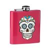 Hip Flask Skull Design/Stainless Steel/Pink Finish 6oz