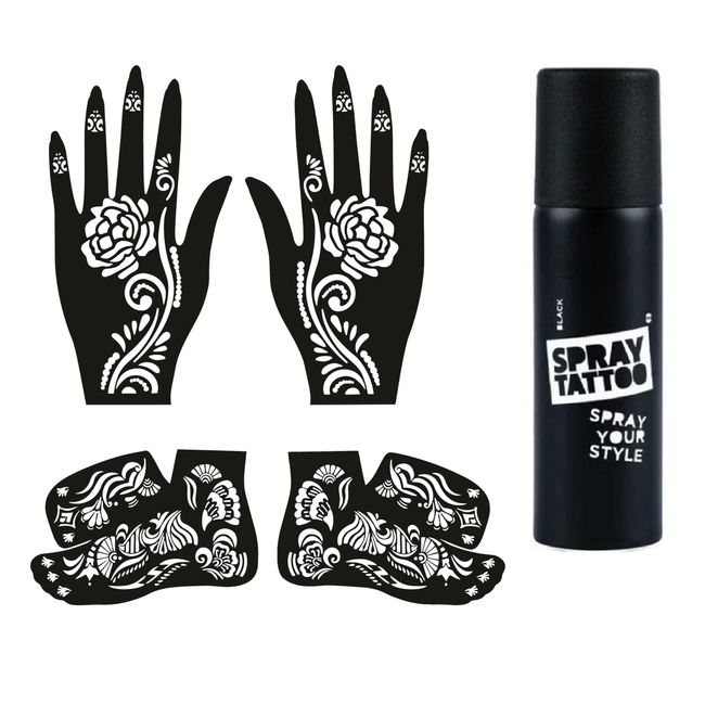 Gül Model El Ayak Geçici Dövme Seti Spray Tattoo Dark Siyah Renk