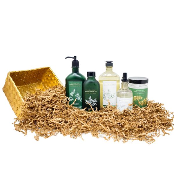 Bath & Body Works Aromatherapy Stress Relief EUCALYPTUS + SPEARMINT Gold Woven Basket 5 Piece Gift Set - Body Lotion - Body Wash + Foam Bath - Body Oil - Shower Steamers - Essential Oil Mist