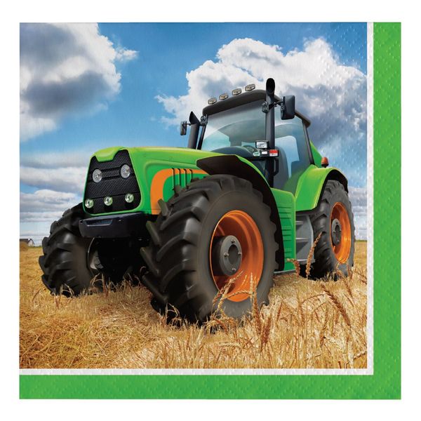 Creative Converting 318050 Tractor Time Paper Beverage Napkins, 5" x 5", Multicolor