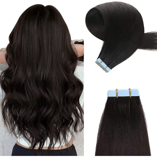 YILITE Tape in Extensions Human hair Jet Black Silky Straight Seamless Skin Weft Tape in Hair Extensions 12 inches 40 Gram 20Pcs/Pack Tape in Remy Hair Extensions(12 inches #1 Jet Black)