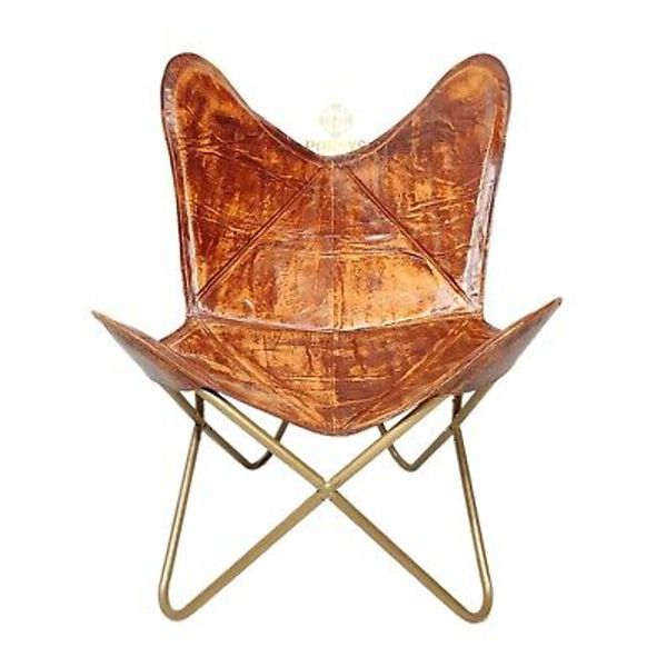 Butterfly Chair-Handmade Leather Arm Chair Home Decor With Iron Frame PL2-1.125