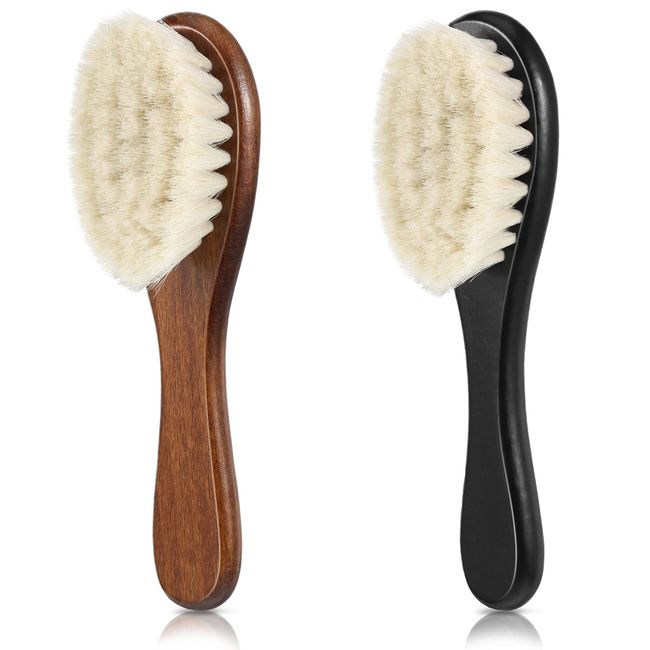 2 Pieces Barber Fade Brush Men Beard Brush Neck Duster Cleaning Brush Soft Beard Brush with Wooden Handle for Barber Hair Cutting Kits (Black, Red)