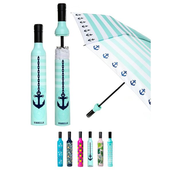 VINRELLA Seaside Blue Wine Bottle Umbrella, UV-Blocking, Waterproof, Portable, Lightweight, Fun Gift