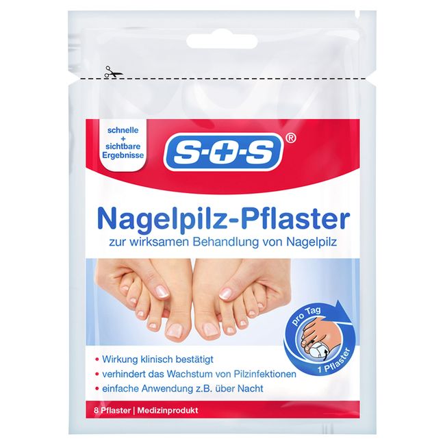 SOS Nagelpilz-Pflaster | zur intensiven Nagelpilz Behandlung | einfache Anwendung über Nacht | schnelle, sichtbare Ergebnisse | praktische Anwendung | auch bei Nagelverfärbungen | 8 Pflaster