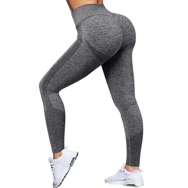 OMKAGI Women Scrunch Butt Lifting Leggings Seamless High Waisted Workout Yoga Pants(S,590-Gray)