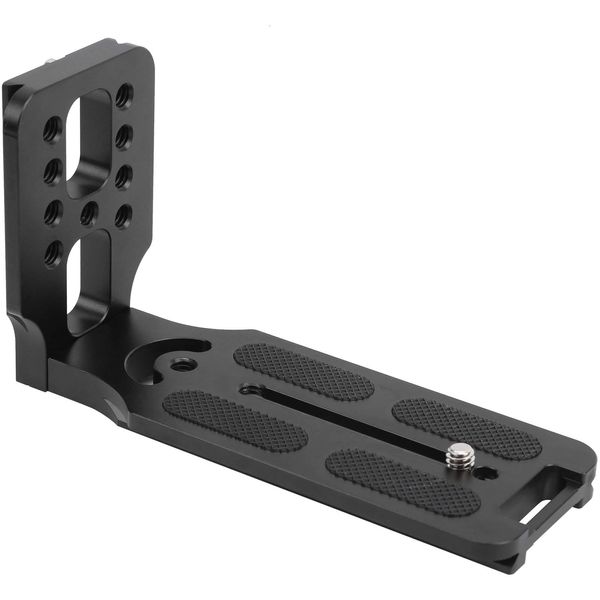 Camera L Bracket Quick Release Plate, Aluminum Alloy Vertical Shooting QR Plate Black Camera Right Angle Bracket, Compatible with Tripod, Stabilizer, with 1/4" Screw Hole and 1/4" Screw