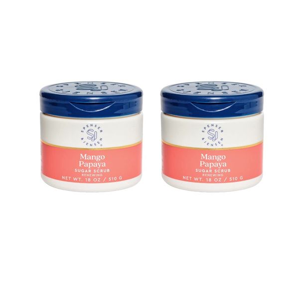 Spenser & Jensen Mango Papaya Exfoliating Sugar Scrub - Hydrating & Renewing Body Scrub for Soft, Smooth & Silky Skin - Gentle Body Care - 18 oz (Pack of 2)