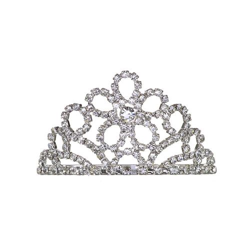 Small Floral Crystal Rhinestone Prom Wedding Tiara Comb Silver Tone