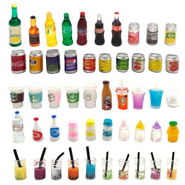 50Pcs Miniature Drink Bottles Adults Dollhouse Soda Pop Cans Pretend Play Kitchen or Supermaket Game Party Accessories Toys for Boys and Girls Kitchen Cooking Game Party Favors (50)