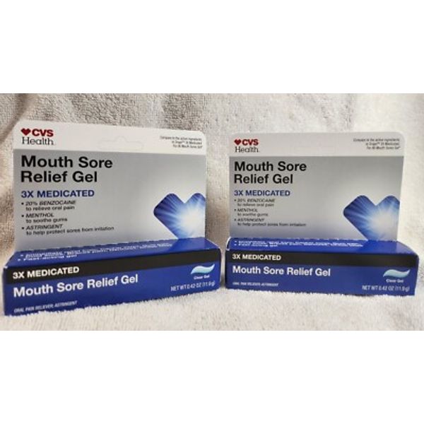 2 CVS Mouth Sore Relief Gel~ 3x Medicated ~ 0.42 oz Each ~ Exp 8/25