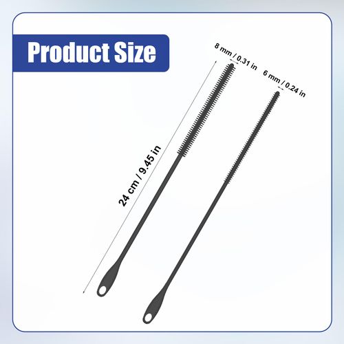2pcs Silicone Straw Brushes, 6mm+8mm Extra Long Straw Cleaner Brush Reusable Hanging Straw Cleaning Brush Bendable Crevice Brush Pipe Cleaners for Glass Metal Straw (Gray)