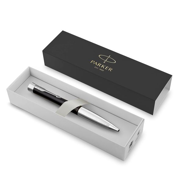 Parker Urban Twist Ballpoint Pen, Muted Black with Chrome Trim, Medium Point Blue Ink Refill, Gift Box