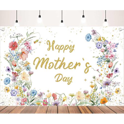 Zliisang Wildflowers Happy Mother's Day Banner Decorations Mom Gifts for Home House Decor Party Supplies Wildflowers Mother's Day Backdrop for Photography