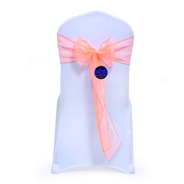 MDS Pack of 100 Organza Chair Sashes Bows for Wedding Reception Event Banquets Chair Decoration, Restaurant Dinning Chair Cover Wider Sash Ribbon Tie Back Bulk Party Supplies - Light Orange