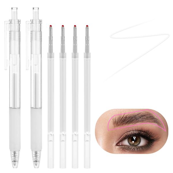 Andibro Augenbrauen Microblading Markierungsstift, Hautmarkierungsstift Permanent Make up Position Mapping Mark Tools Augenbrauen Mapping Stift Schablone mit 4 Ersatzminen für Skin Art(Weiß)