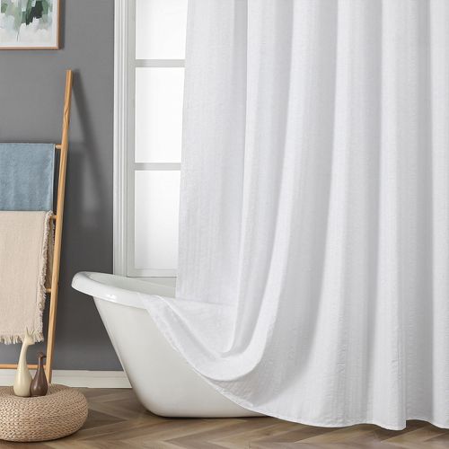 Aiyufeng Moga Stall Fabric Shower Curtain Liner Waterproof - Soft & Lightweight Small Shower Curtain with Texture for Narrow Stall Size, Machine Washable, 36" Wx72 L, White