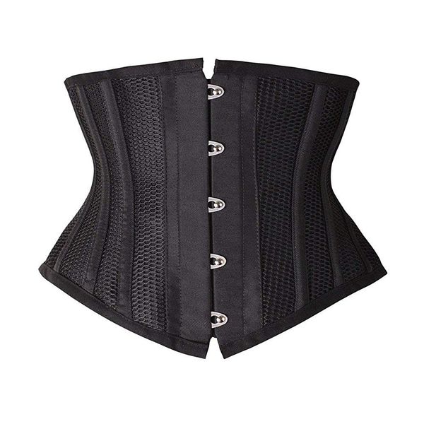 SHAPERX Women Petite Steel Boned Waist Trainer Underbust Corset Short Torso Mesh Body Shaper,SZ1995-Black-XS