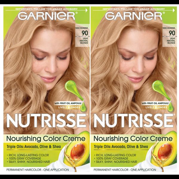 Garnier Hair Color Nutrisse Nourishing Creme, 90 Light Natural Blonde (Macadamia) Permanent Hair Dye, 2 Count (Packaging May Vary)