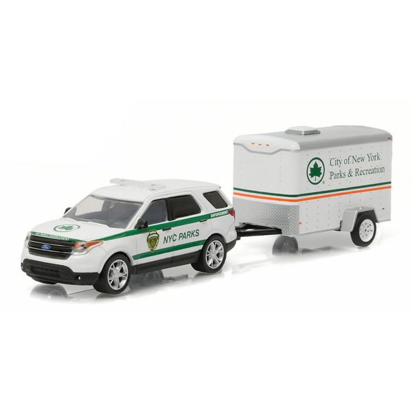 2015 Explorer New York City Department of Parks and Recreation & Small Cargo Trailer Hitch & Tow Series 7 1/64 Diecast Car Model by Greenlight 32070D