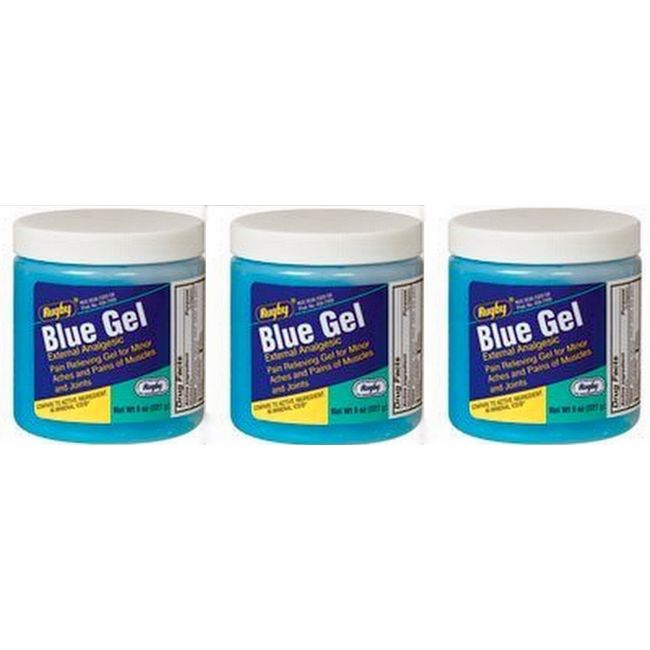 Rugby Blue Gel Pain Rub 8oz  Tub ( 3 pack ) FRESH PHARMACY STOCK ^