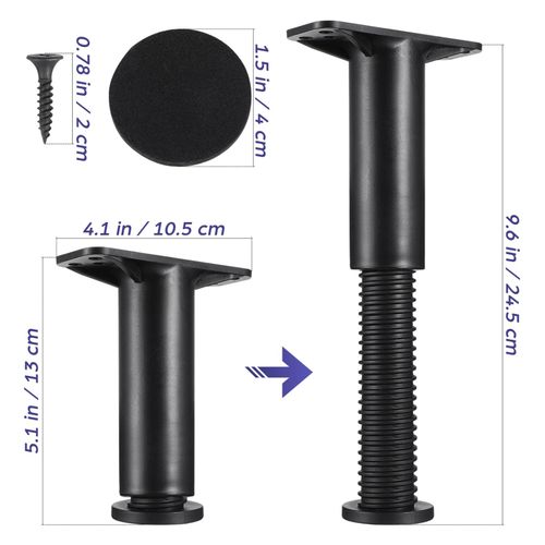 Veemoon 4pcs Bed Support Frame Adjustable Stand Adjustable Metal Bed Frame Sofa Support Adjustable Bed Support Bed Risers Adjustable Bed Frame Legs Bed Legs Bed Frame Support Legs Black