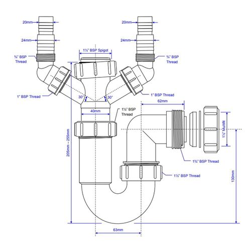 McAlpine WM11 Sink Trap with Twin 135 Degree Nozzles, White