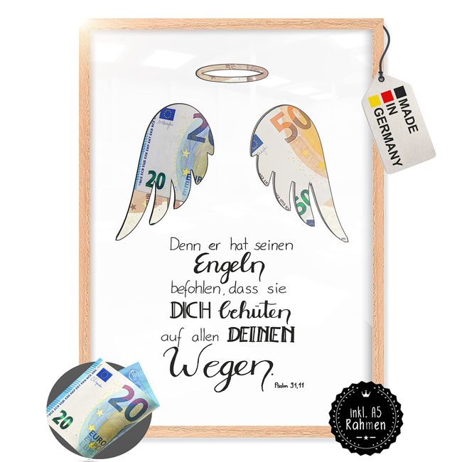 myDreamwork® Geldgeschenk Flügel | Fertig GERAHMT | Taufgeschenke für Mädchen Jungen | Kommunion, Konfirmation, Jugendweihe | Geldgeschenk Verpackung in DIN A5