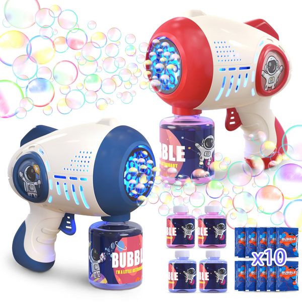 Eaglestone 2 Bubble Gun for Kids, Light Up Bubble Machine for Toddlers, 8 Hole Blower with 4 Refill, Automatic Bubble Maker for Bubble Blaster,Outdoor Toys, Birthday,Christmas Party Favor Gift