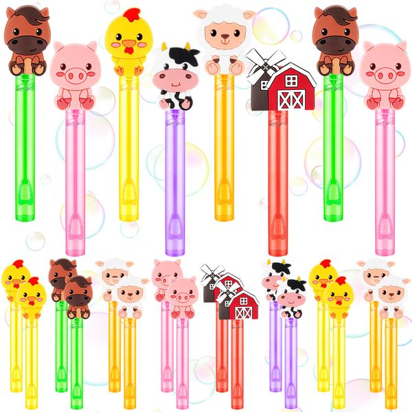 24 Pack Farm Party Favors Bubble Wands Set, 6 Style Farm Animal Theme Party Favors