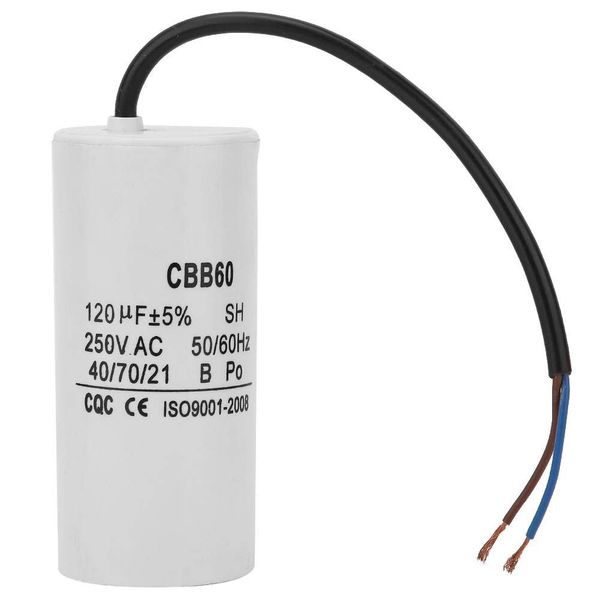 CBB60 Run Capacitor, Wire 250VAC 120uF 50/60Hz Capacitor for Motor Air Compressor