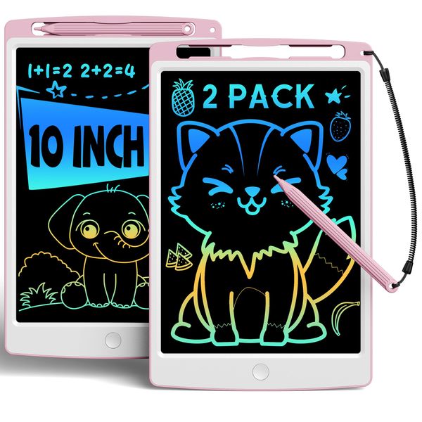 bravokids 2 Pack LCD Writing Tablet for Kids Toys, 10 Inch Colorful Erasable Doodle Board Drawing Pad for Kids, Car Trip Educational Toys Christmas Gift for 3 4 5 6 7 Girls Toddlers