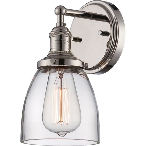 Nuvo Lighting 60/5414 Vintage Incandescent One Light Wall Sconce Cone Clear Glass Polished Nickel