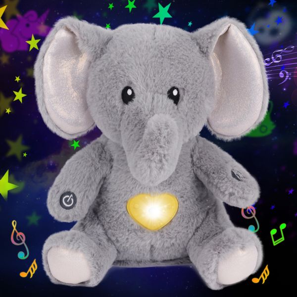 Cuteoy Plush Gray Elephant Star Projector Musical Adjustable Singing Night Light Stuffed Animals Glowing Plushies Toy Gifts for Kids Birthday Easter Christmas,13''