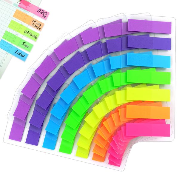 Hanyousheng Klebezettel, Haftnotizen, 1120 Stücke Haftmarker Film, Textstreifen, Mini Haftstreifen, Klebemarkierungen, Index Tabs, zum Lesen von Notizen, Bücher, 7 Farben, mit Aufbewahrungstasche