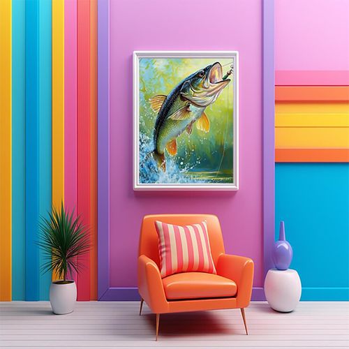 UPABLUNSO Diamond Painting Kits for Adults, 5D DIY Bass Fish Modern Diamond Art Kits for Beginners Round Full Drill Diamond Paintings Gem Art Craft for Home Wall Decor Gift 12x16 Inch