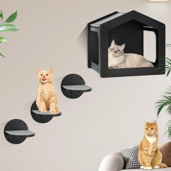 Cat Wall Shelves and Perches House Fit 1 Cat Condo House and 3 Large Cat Steps