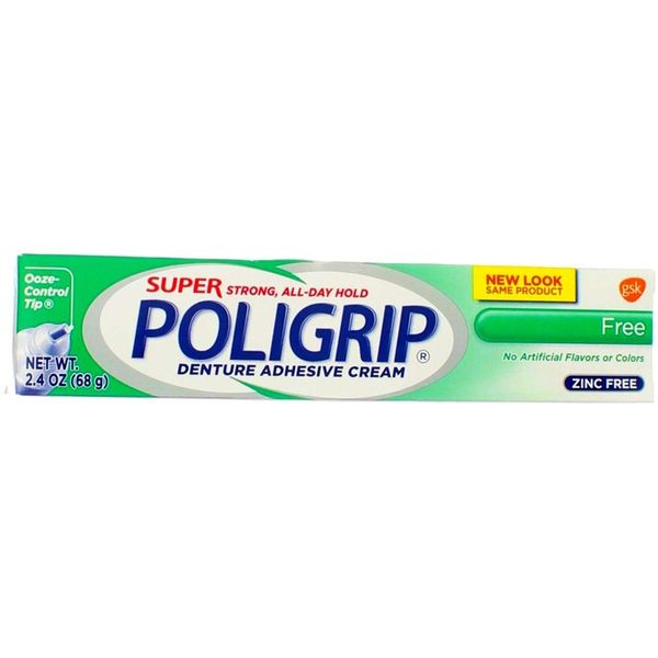 Super Poligrip Denture Adhesive Cream Artificial Flavor/Color Free - 2.4 oz, Pack of 3