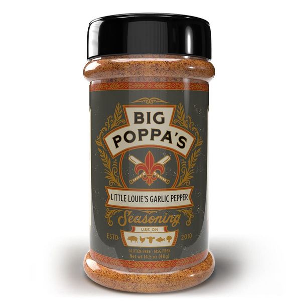 Big Poppa's Little Louie’s Garlic Salt with Black Pepper - Gluten-Free All Purpose Seasoning – Beef Seasoning, Chicken Seasoning and even Vegetable Seasoning for Cooking (14.5 Oz)