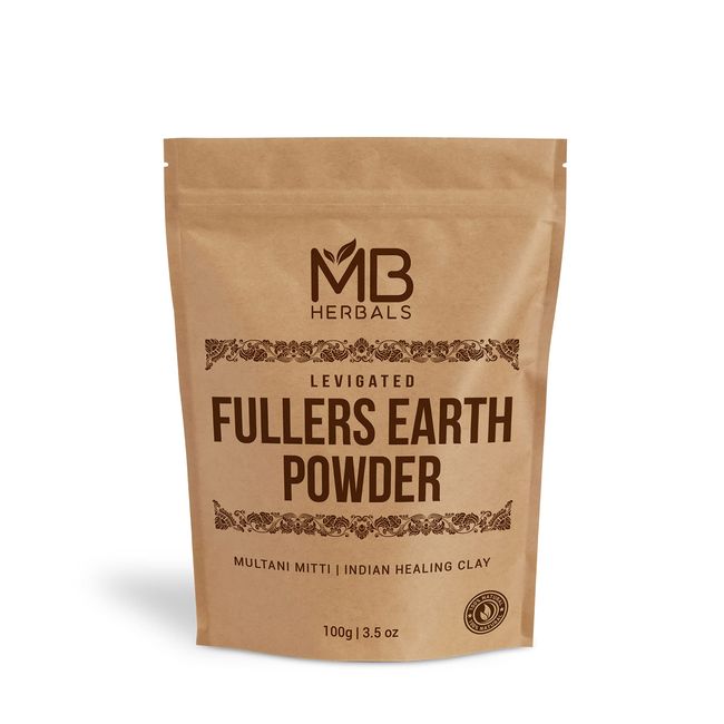 MB Herbals 100% Pure Fullers Earth Powder 100g | 3.5oz | Multani Mitti Facial Clay Bentonite Indian Healing Clay | No Preservatives | No Bleaching Agents | No Added Fragrance| Fuller's Earth