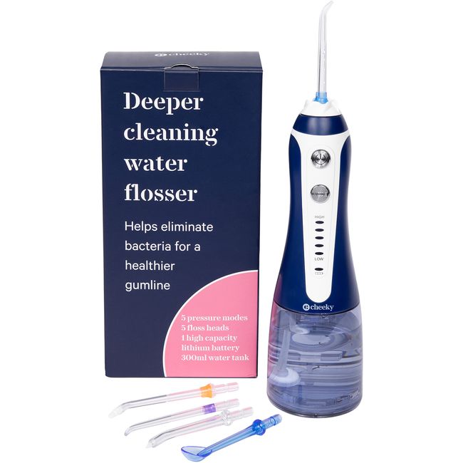 Cheeky Cordless Water Flosser with 5 Floss Heads, 5 Pressure Modes, and Rechargeable Battery, 300 mL Water Tank, Deep Tooth and Gum Cleaning