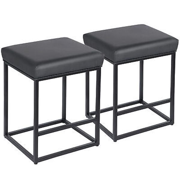 Set of 2 for Kitchen Counter Backless Modern Square Barstools Height 24" Black