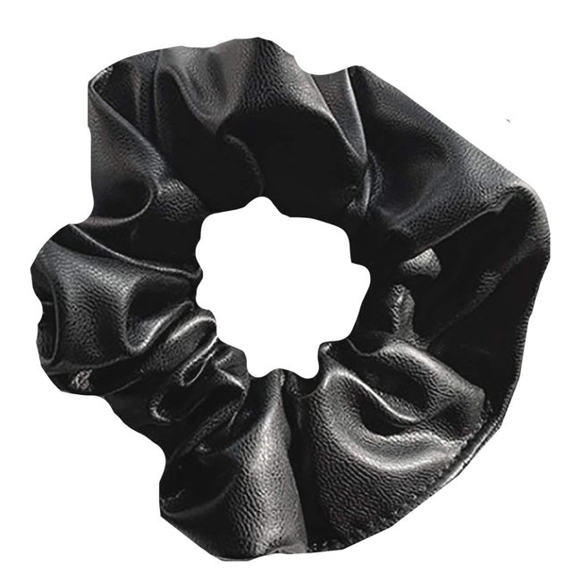 WHITE FANG ZA042 Scrunchie Hair Rubber PU Leather Synthetic Leather Fashionable Cute Hair Access Women's (03: Black)