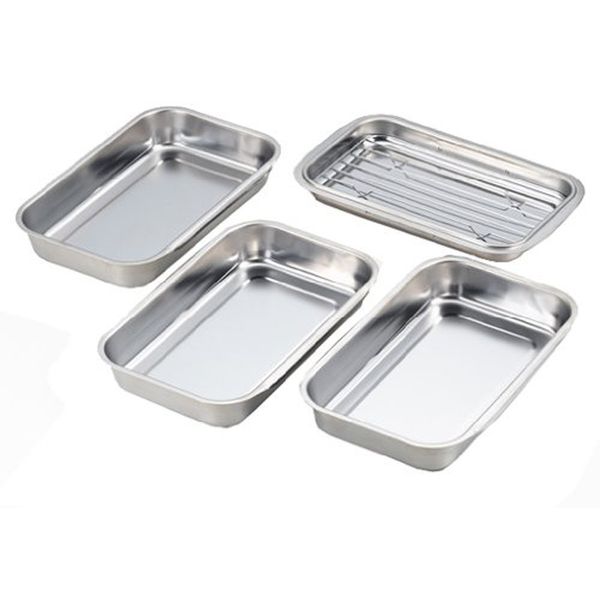 Yoshikawa SJ1076 4-Piece Set with Prep Tray, Made in Japan, Stainless Steel, Lid and Rack Included, Deep Fried Food, Tempura, Cooking Tray