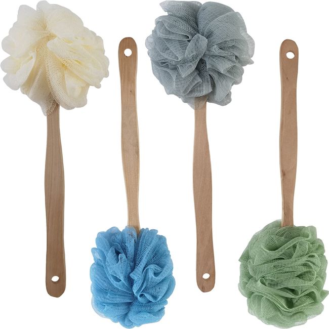 YOOHUA 4PCS Bath Shower Body Wash Puff with Long Handle(4 Colors)